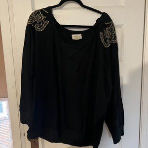 Demin and Supply Beaded Shoulder Sweater